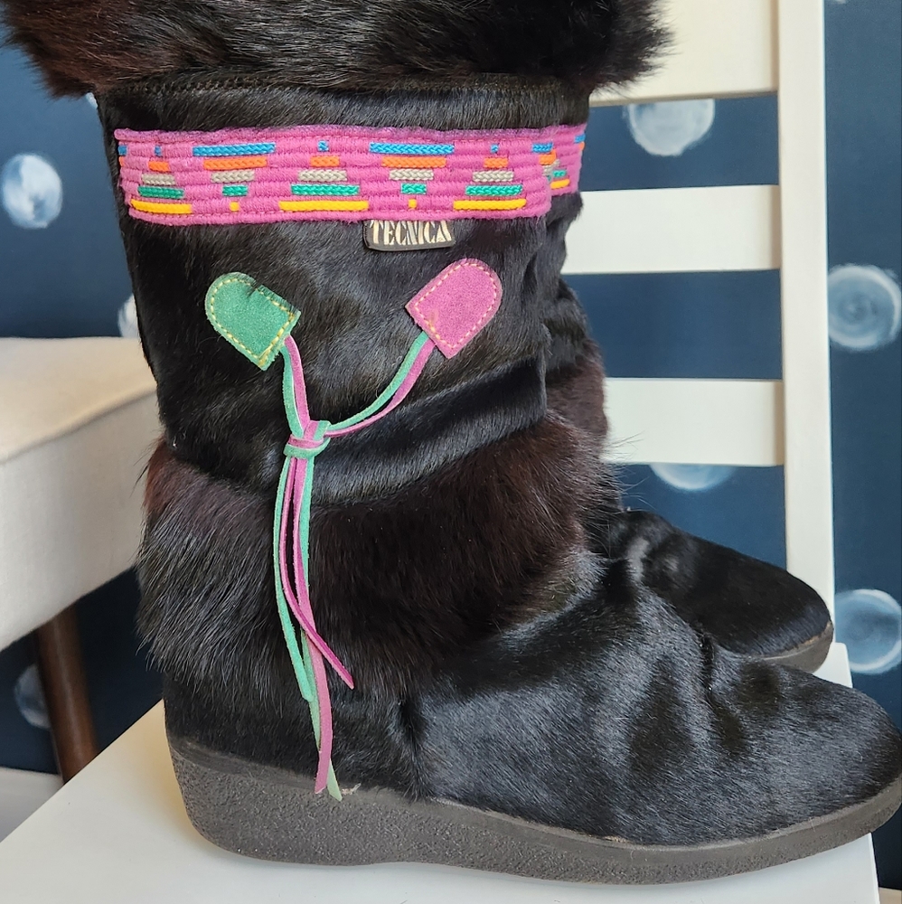 Tecnica Black Fur Boots Size 7